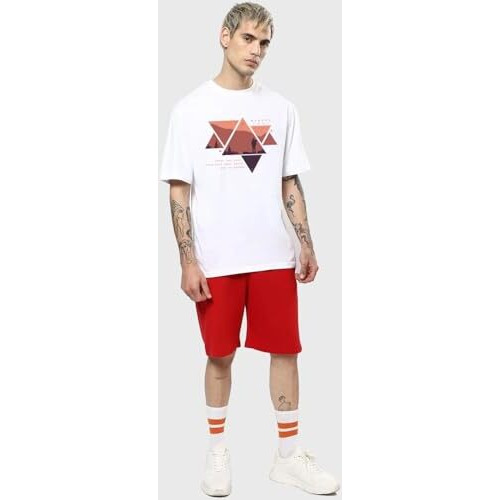 Bewakoof Men's Graphic Printed 100% Cotton T-Shirt - Oversized Fit, Round Neck, Half Sleeves White