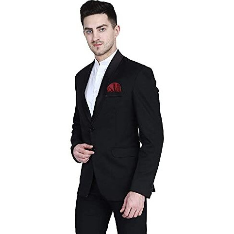 Tahvo Black Tuxedo Blazer With Hanky For Men (36, Black)