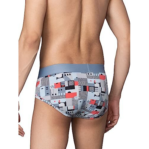 Xyxx Men's Modal Printed (Pack Of 3) R63_Brief_01_2_3_Map Grey+Street Skyline Blue_M