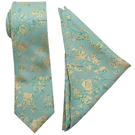 Vibhavari Men's Micro Polyester Paisley Necktie Set With Pocket Square And Lapel Pin (Green, Free Size)