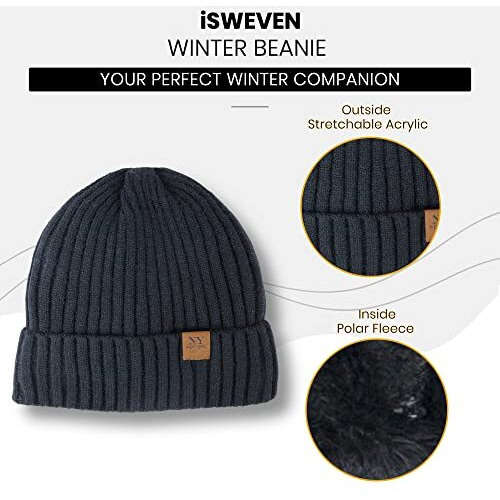 Isweven Imported Casual And Formal Men's And Women's Woolen Inside Fur Warm Winter Hat Unisex-Adult Soft Wool Slouchy Stylish Skull Beanie Cap (4117A, Black)