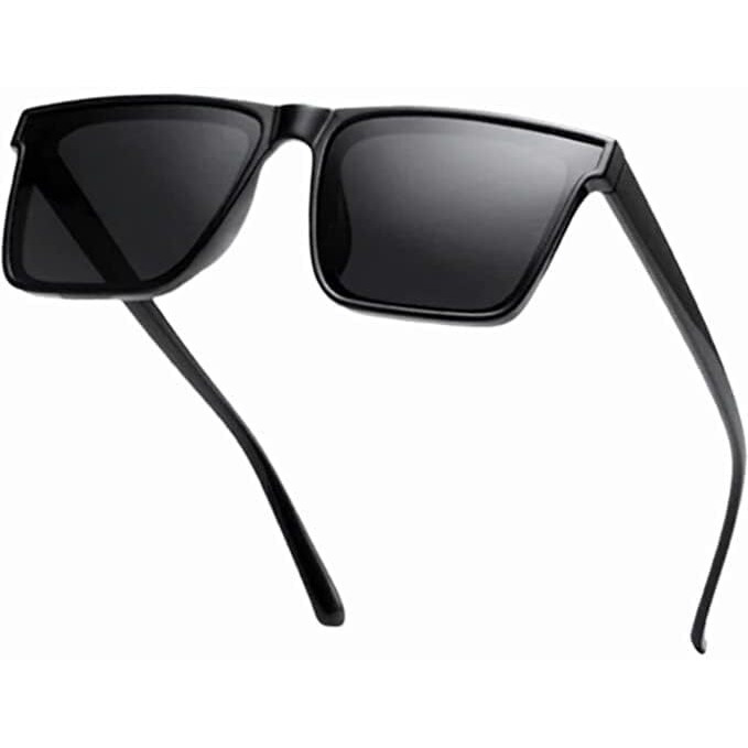 Black Jones Retro Style Trendy Rectangluler Non-Polarized Sunglasses For Men Vintage 90's Square Shades Thick Frame Pack Of 1, Medium