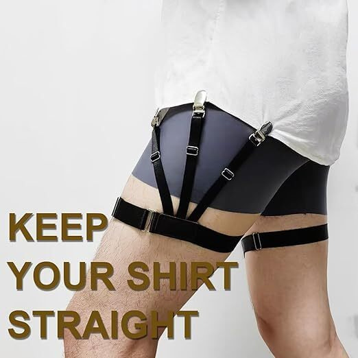 2 Pcs Shirt Tucker Belt Combo Joint & Separate Garter Adjustable Elastic Nylon Belt With Locking Non-Slip Clips Formal Shirt Holder Suspenders Stays Leg Thigh Stirrup Crease-Resistance