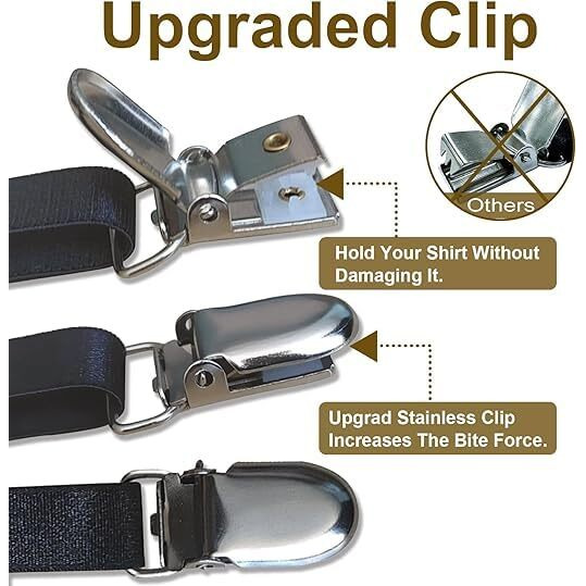 2 Pcs Shirt Tucker Belt Combo Joint & Separate Garter Adjustable Elastic Nylon Belt With Locking Non-Slip Clips Formal Shirt Holder Suspenders Stays Leg Thigh Stirrup Crease-Resistance
