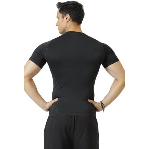 Fuaark Nylon Seamless Compression Half Sleeves Dry Fit T-Shirts For High Performance In Gym & Workout (Black, S)