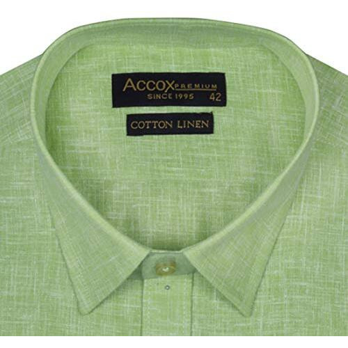 Accox Premium Breathable Cotton Linen Full Long Sleeves Plain Dark Green Regular Fit Formal Shirt For Men (S_Gcrfs25_40)
