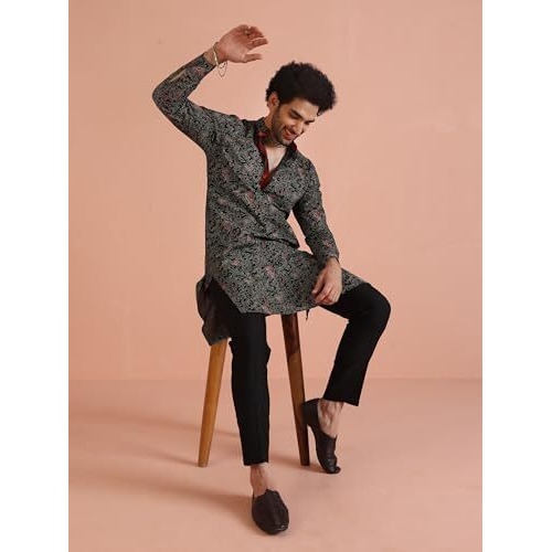 Kisah Men's Black Indian Ethnic Wear Kurta For Wedding & Festivals