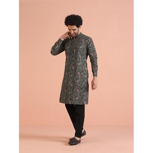 Kisah Men's Black Indian Ethnic Wear Kurta For Wedding & Festivals
