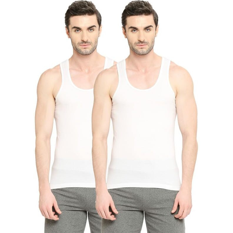 Vip Bonus Knit Shrunk Men's Antimicrobial Cotton Regular Fit Vest For Men | Sleeveless Odour Free Sweat Absorbent Tag-Free Combo Pack Inner Vest For Men White