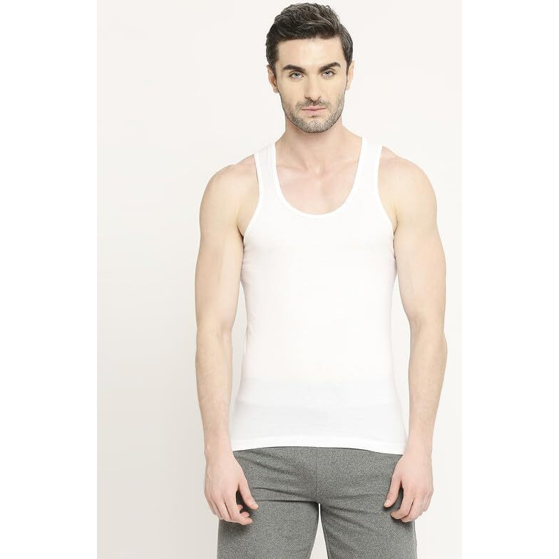 Vip Bonus Knit Shrunk Men's Antimicrobial Cotton Regular Fit Vest For Men | Sleeveless Odour Free Sweat Absorbent Tag-Free Combo Pack Inner Vest For Men White