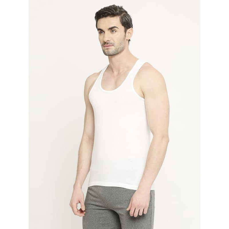 Vip Bonus Knit Shrunk Men's Antimicrobial Cotton Regular Fit Vest For Men | Sleeveless Odour Free Sweat Absorbent Tag-Free Combo Pack Inner Vest For Men White