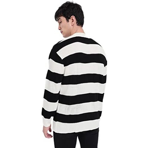 Bewakoof Men's Striped Black Mock Neck Full Sleeve Oversized Sweater