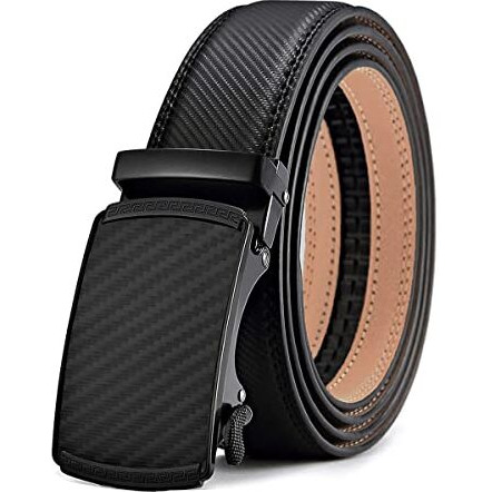 Gustave Belts For Men Black Slim Leather Belt For Men Fashion Texture Slide Waist Belt Automatic Buckle Belt For Formal Or Casual - 130Cm Length, Free Adjustable, No Belt Hole