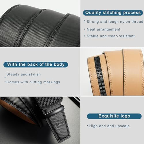 Gustave Belts For Men Black Slim Leather Belt For Men Fashion Texture Slide Waist Belt Automatic Buckle Belt For Formal Or Casual - 130Cm Length, Free Adjustable, No Belt Hole
