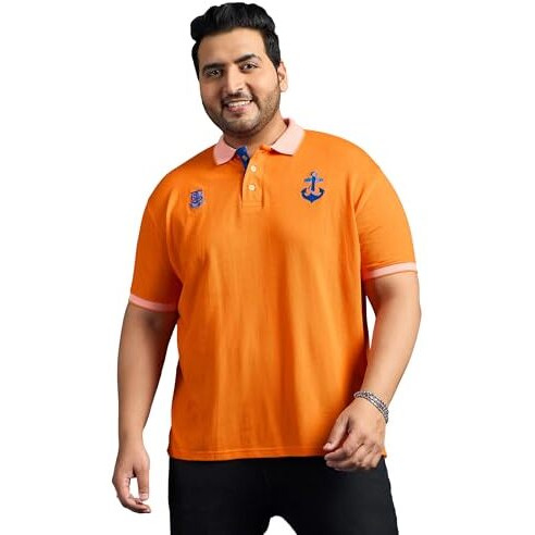 Bigbanana Men's Plus Size Regular Fit Polo T-Shirt(Feast,Orange,4Xl)