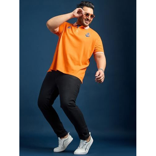 Bigbanana Men's Plus Size Regular Fit Polo T-Shirt(Feast,Orange,4Xl)