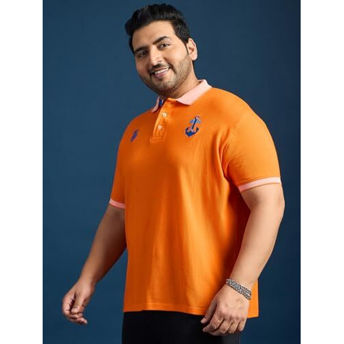Bigbanana Men's Plus Size Regular Fit Polo T-Shirt(Feast,Orange,4Xl)