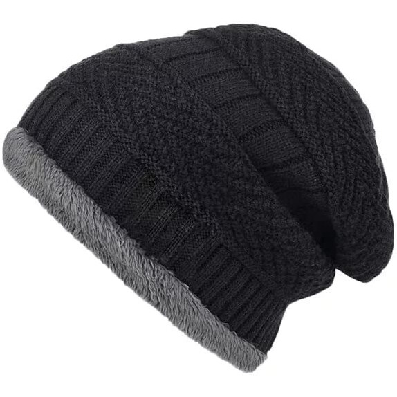 Tradehub Unisex Winter Knit Neck Scarf And Warm Beanie Cap Hat Combo (Black)