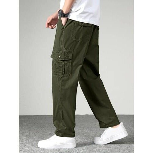 Vogaan Casual Solid Men's Regular Fit Drawstring Cargo Pants With Multiple Pockets | Cotton Cargos For Men (Olive_34)