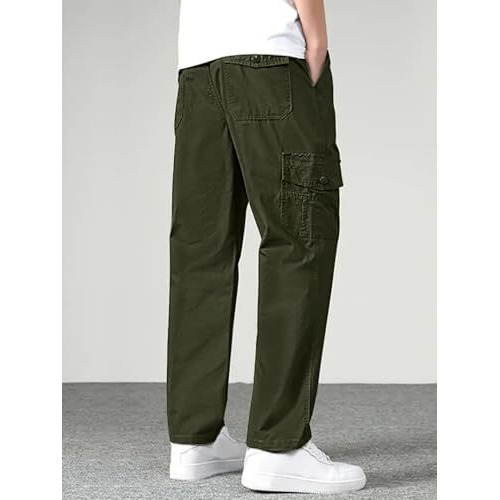 Vogaan Casual Solid Men's Regular Fit Drawstring Cargo Pants With Multiple Pockets | Cotton Cargos For Men (Olive_34)