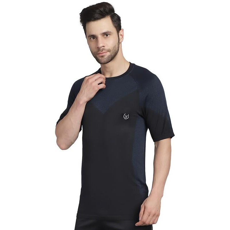 Mack Jonney Printed Round Neck Polyester Lycra Half Sleeves Gym Slim Fit Tshirt For Men-Dryfit_T_82000_01-Xl Charcoal