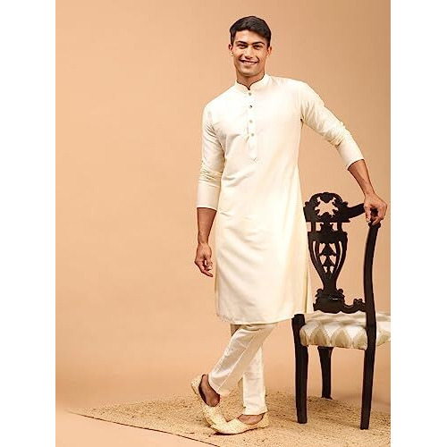Vastramay Men's Viscose Kurta Pyjama Set I Solid Plain Weave Design I Supreme Solids Indated Traditions Festive Kurta And Pyjama Set_Vshrmk169Crnpant011Cr_40