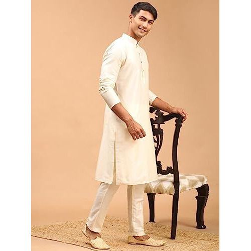 Vastramay Men's Viscose Kurta Pyjama Set I Solid Plain Weave Design I Supreme Solids Indated Traditions Festive Kurta And Pyjama Set_Vshrmk169Crnpant011Cr_40