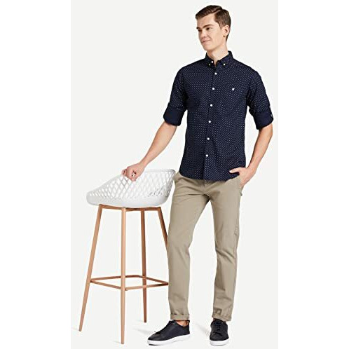 Amazon Brand - House & Shields Men's Printed Slim Fit Full Sleeve Cotton Casual Shirt (Hssh-03_J6146_Navy_Large)