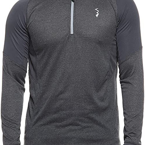 Campus Sutra Men's Charcoal Grey Basic Activewear T-Shirt For Casual Wear | Mock Neck | Long Sleeve | Pull On Closure | Polyester Jersey T-Shirt Crafted With Comfort Fit For Everyday Wear