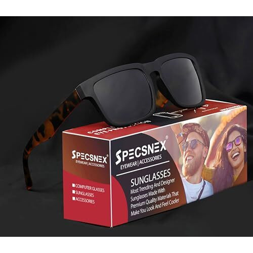 Specsnex Nexgen Leopard Design Square Rubber Coated Goggles For Men | Polarized Sunglasses | Uv Protected Driving, Riding, Stylish, Anti Glare Glasses (Nexcpleo| Black)