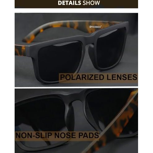 Specsnex Nexgen Leopard Design Square Rubber Coated Goggles For Men | Polarized Sunglasses | Uv Protected Driving, Riding, Stylish, Anti Glare Glasses (Nexcpleo| Black)