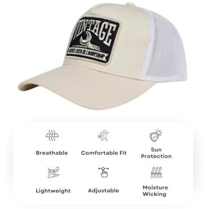 Droop Unisex Half Mesh Trucker Cap For Men & Women | Cotton Twill With Half Mesh Vintage Design Cap For Sports, Gym, Outdoor Activities | Adjustable Snapback Closure, Off-White | Universal Fit