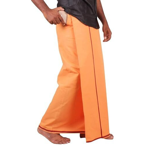 Prakasam Cotton Mens Pure Cotton Fine Quality Stitched Pocket Welcro Attachment Kavi Colour Dhoti For Mens