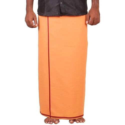 Prakasam Cotton Mens Pure Cotton Fine Quality Stitched Pocket Welcro Attachment Kavi Colour Dhoti For Mens