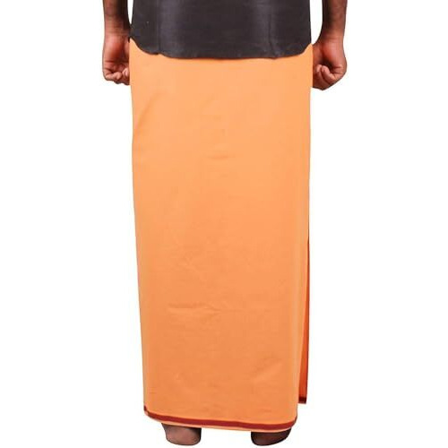 Prakasam Cotton Mens Pure Cotton Fine Quality Stitched Pocket Welcro Attachment Kavi Colour Dhoti For Mens