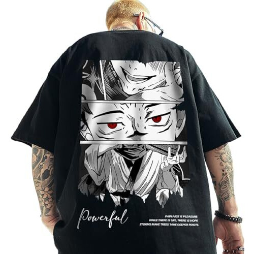 Thalasi Oversized T-Shirt For Men - Round Neck 100% Cotton Luffy &,One Piece And Demon Slayer, Naruto T Shirts - Anime T-Shirts For Men (Black,Oversized)