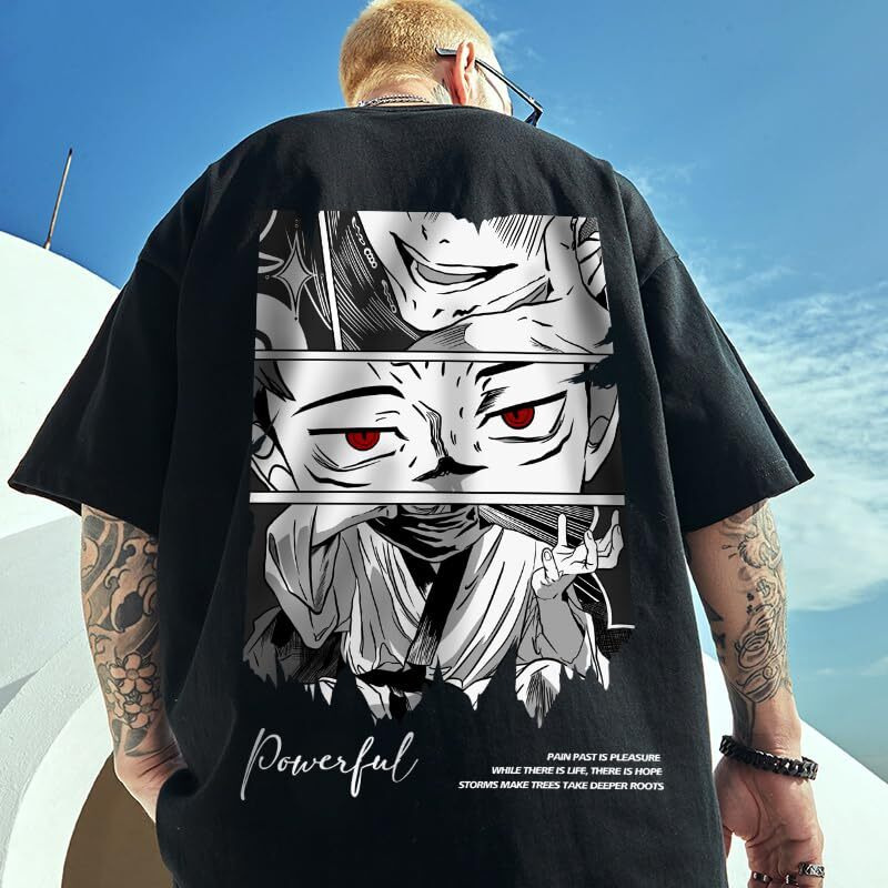 Thalasi Oversized T-Shirt For Men - Round Neck 100% Cotton Luffy &,One Piece And Demon Slayer, Naruto T Shirts - Anime T-Shirts For Men (Black,Oversized)
