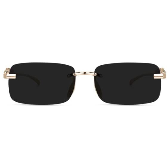 Hairum Mc Stan Goggles Rimless Men And Womens Sunglasses Retro Vintage Gold Frame Rectangular Premium Designer Uv Protected Sunglasses For Men And Women, Medium