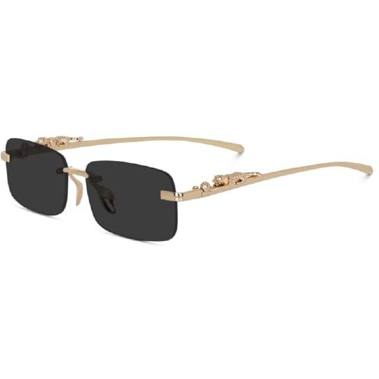 Hairum Mc Stan Goggles Rimless Men And Womens Sunglasses Retro Vintage Gold Frame Rectangular Premium Designer Uv Protected Sunglasses For Men And Women, Medium