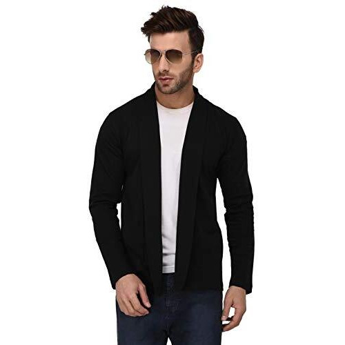 Rigo Men Black Full Sleeve Cotton Open Long Cardigan | Full Sleeves Shrug For Men