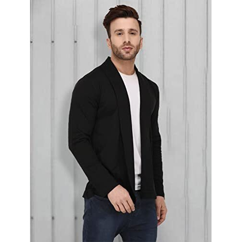 Rigo Men Black Full Sleeve Cotton Open Long Cardigan | Full Sleeves Shrug For Men