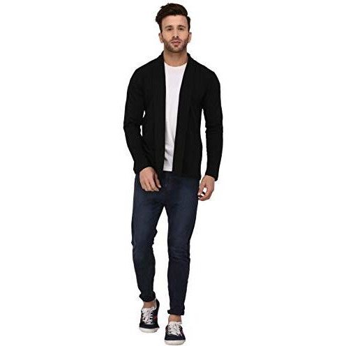 Rigo Men Black Full Sleeve Cotton Open Long Cardigan | Full Sleeves Shrug For Men