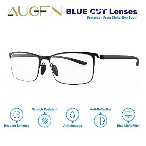 Augen Anti Glare Blue Cut Multi Focus Progressive Reading Glasses For Unisex Men Women Black 3 Powers In 1 (+1.50)