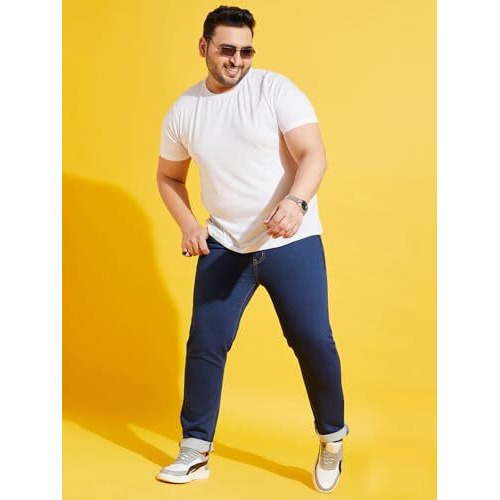 Bigbanana Plus Size Men's Regular Fit Solid Jeans (Inertia,Navy,8Xl)