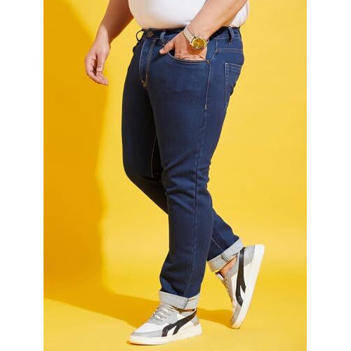 Bigbanana Plus Size Men's Regular Fit Solid Jeans (Inertia,Navy,8Xl)