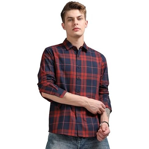 Stitchx Check Shirt For Men Full Sleeves Casual Checkered Shirts Regular Fit Spread Collar Stylish Checks Shirts For Men Comfortable Fashionable Office Party Casual Wear Mens Shirt Burgundy Navy Xl