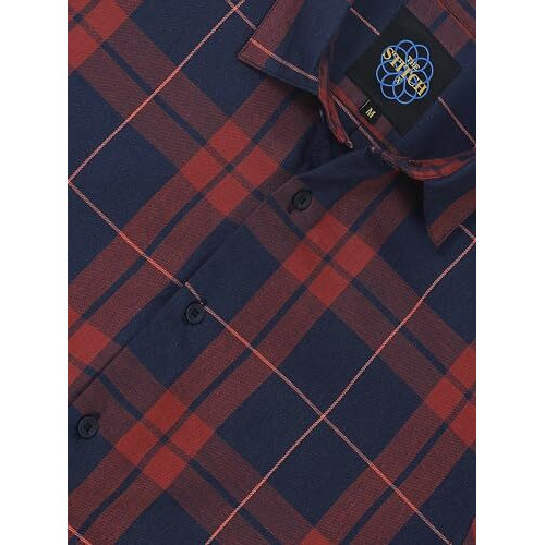 Stitchx Check Shirt For Men Full Sleeves Casual Checkered Shirts Regular Fit Spread Collar Stylish Checks Shirts For Men Comfortable Fashionable Office Party Casual Wear Mens Shirt Burgundy Navy Xl