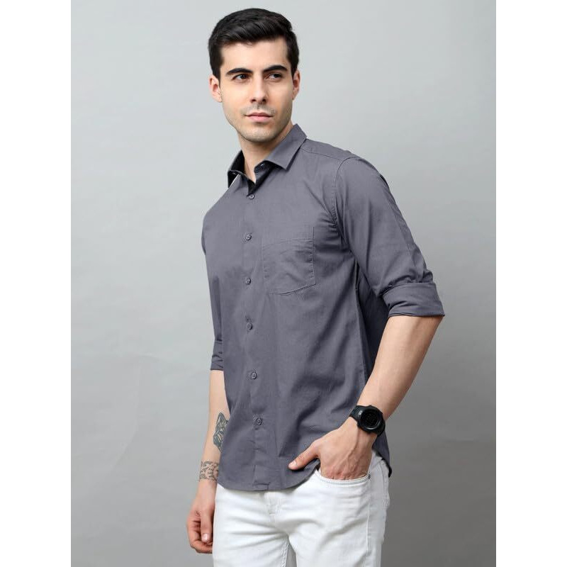 Tee Projekt Cotton Shirt For Men Ll Front Pocket Shirt Ll Stylish Long Sleeve Shirt Ll Soild Regular Fit (Pack Of 2) Grey-Maroon