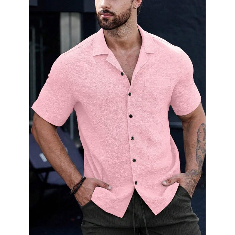Miramichi Men's Regular Fit Half Sleeve Polycotton Casual Shirt  Solid Pattern, Stylish & Comfortable (M, Pink)