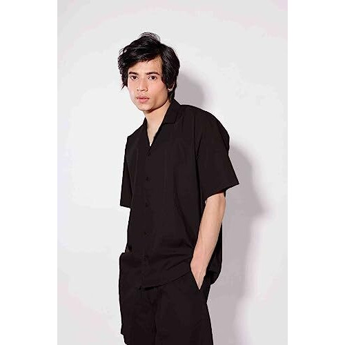 Dhruvi Trendz Mens Rayon Men Co-Ord Set Regular Fit Night Dress (Dt-Ms-6056&Sh211_Dark Black_S)